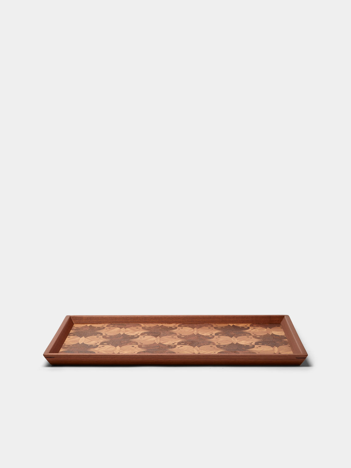 Mori Kougei - Poke Marquetry Wood Tray (14.5in/37.5cm) - Brown - ABASK