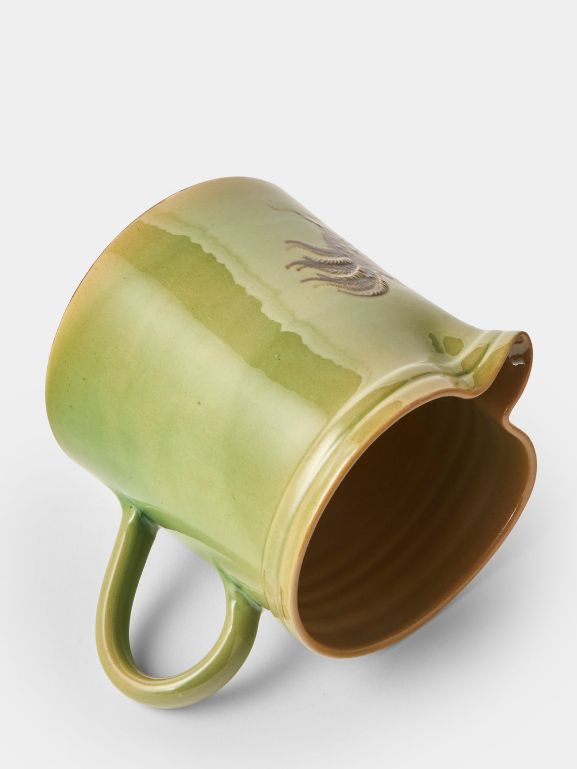 Poterie d’Évires - Chickens Hand-Painted Ceramic Straight-Edge Medium Jug - Green - ABASK
