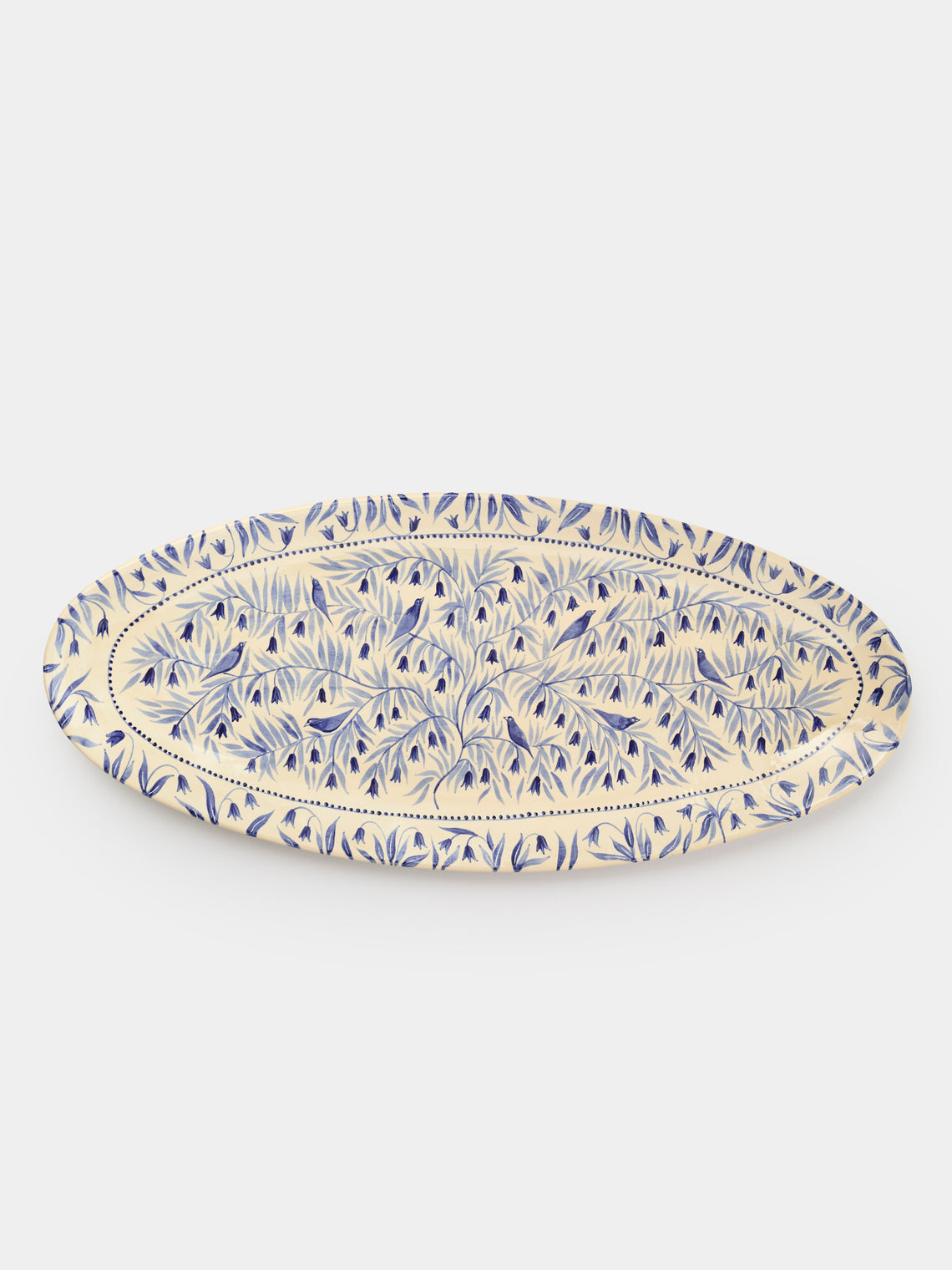 Rosanna Corfe - Birds and Bluebells Hand-Painted Ceramic Large Oval Platter - Cream - ABASK - 