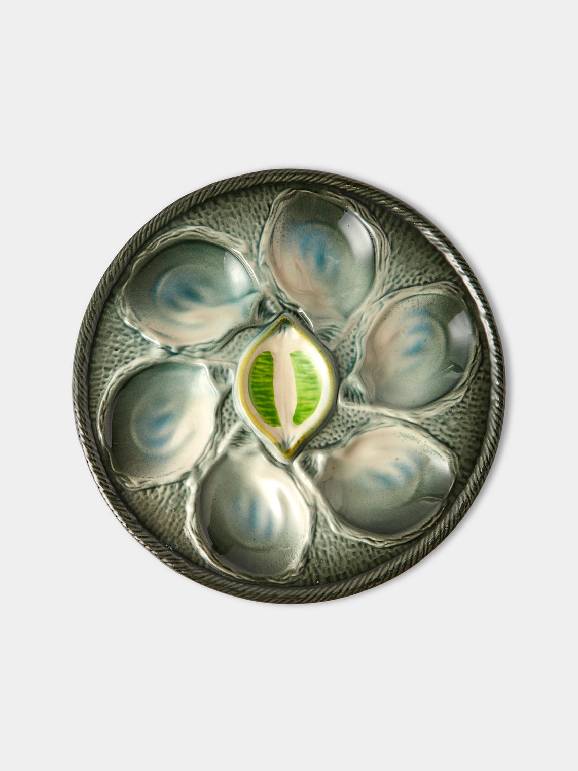 Antique and Vintage - Mid-Century Majolica Ceramic Oyster Plates (Set of 10) - Multiple - ABASK