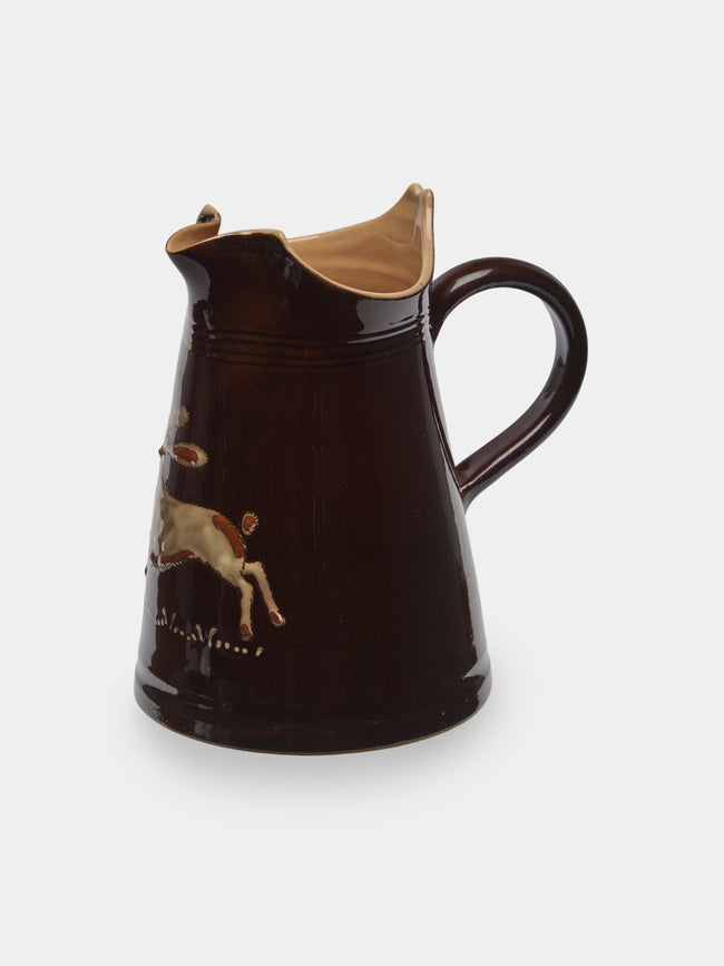 Poterie d’Évires - Flowers Hand-Painted Ceramic Milk Jug - Dark brown - ABASK - 