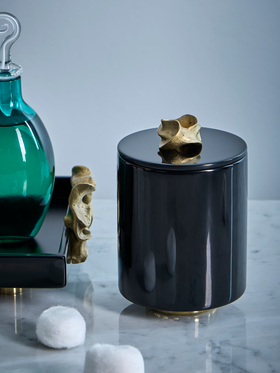 Viya - Saffron Lacquered Wood Round Container - Black - ABASK
