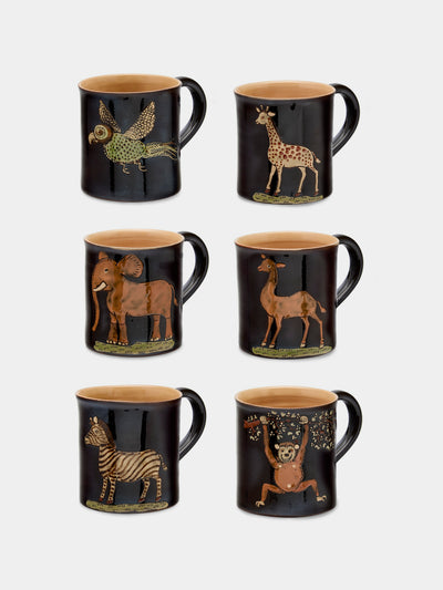 Poterie d’Évires - Safari Hand-Painted Ceramic Mugs (Set of 6) - Dark brown - ABASK - 