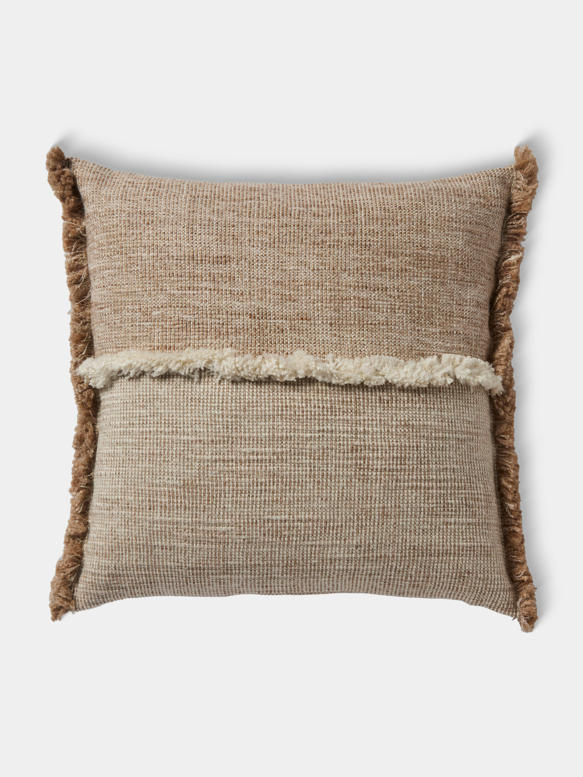 de Le Cuona - Forage Cloth Linen Fringe-Detail Cushion (17.5in/45cm) - Green - ABASK - 