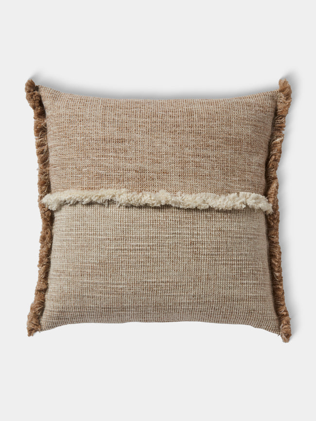 de Le Cuona - Forage Cloth Linen Fringe-Detail Cushion (17.5in/45cm) - Green - ABASK - 