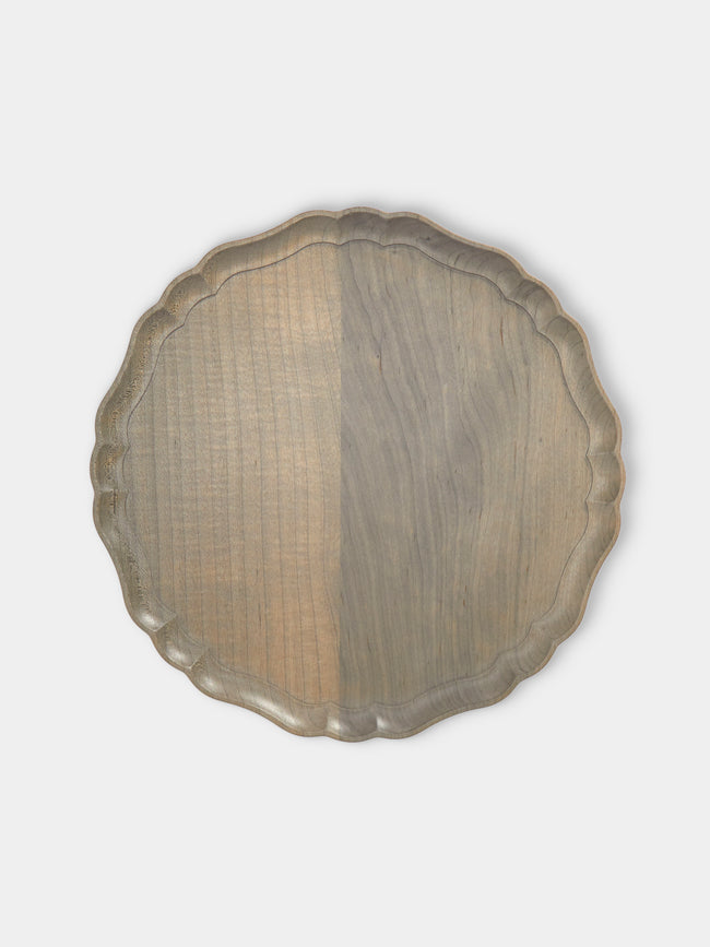 Ifuji - Italian Hand-Carved Wood Round Tray (11.5in/29cm) - Brown - ABASK - 