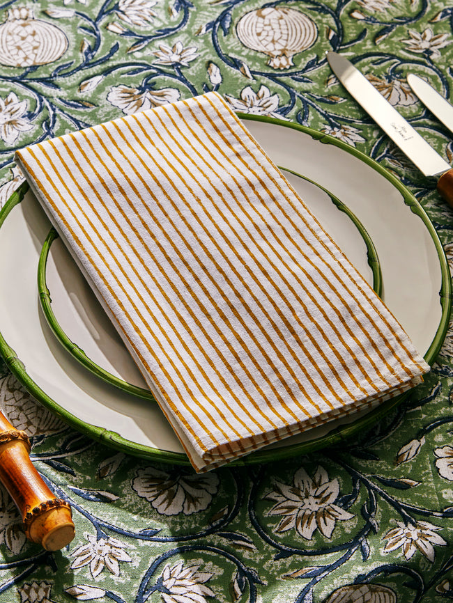 Chamois - Stripe Block-Printed Cotton Napkins (Set of 4) - Yellow - ABASK
