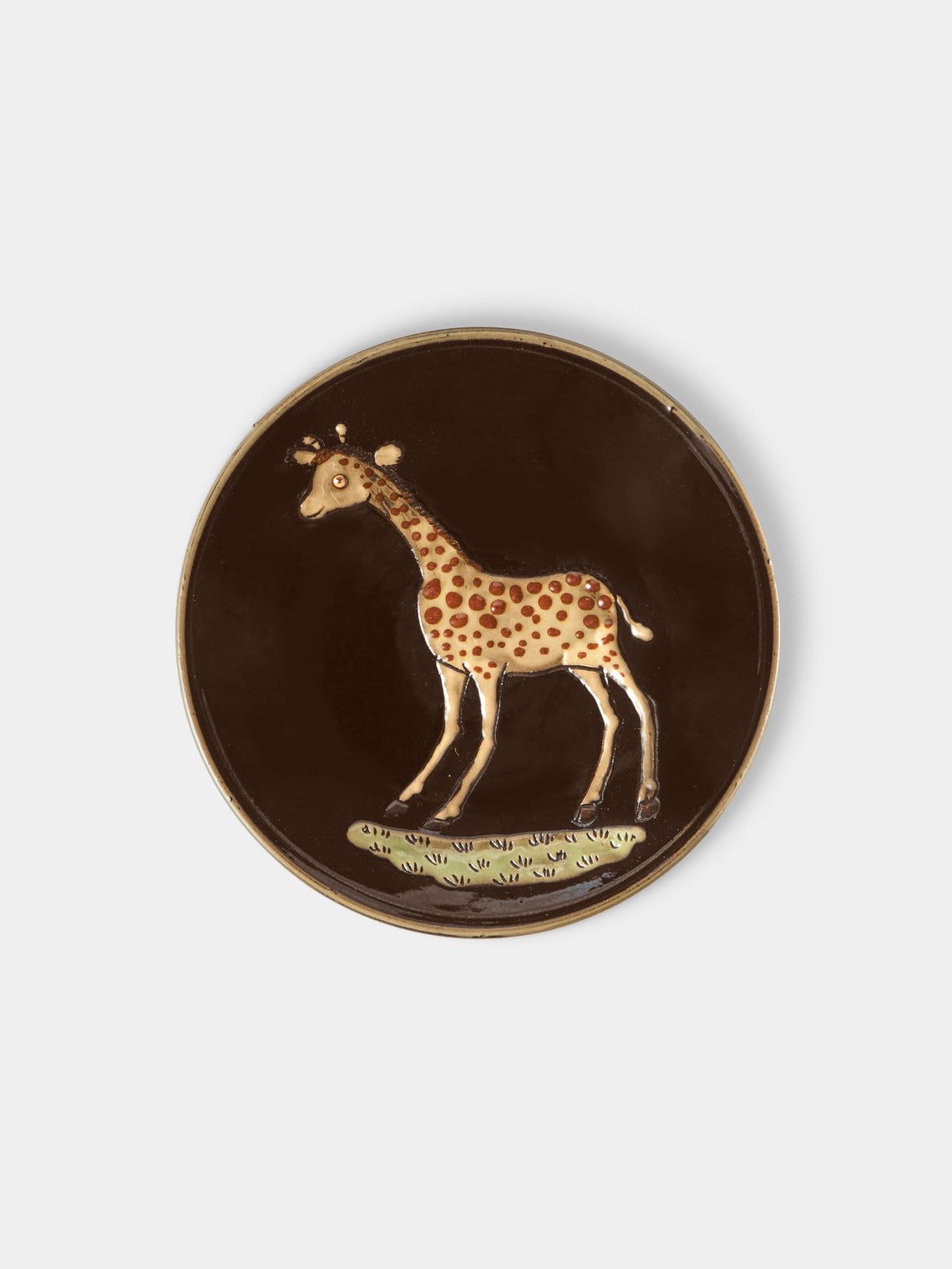 Poterie d’Évires - Animals Hand-Painted Ceramic Plates – 5.5in/14cm (Set of 4) - Dark Brown - ABASK