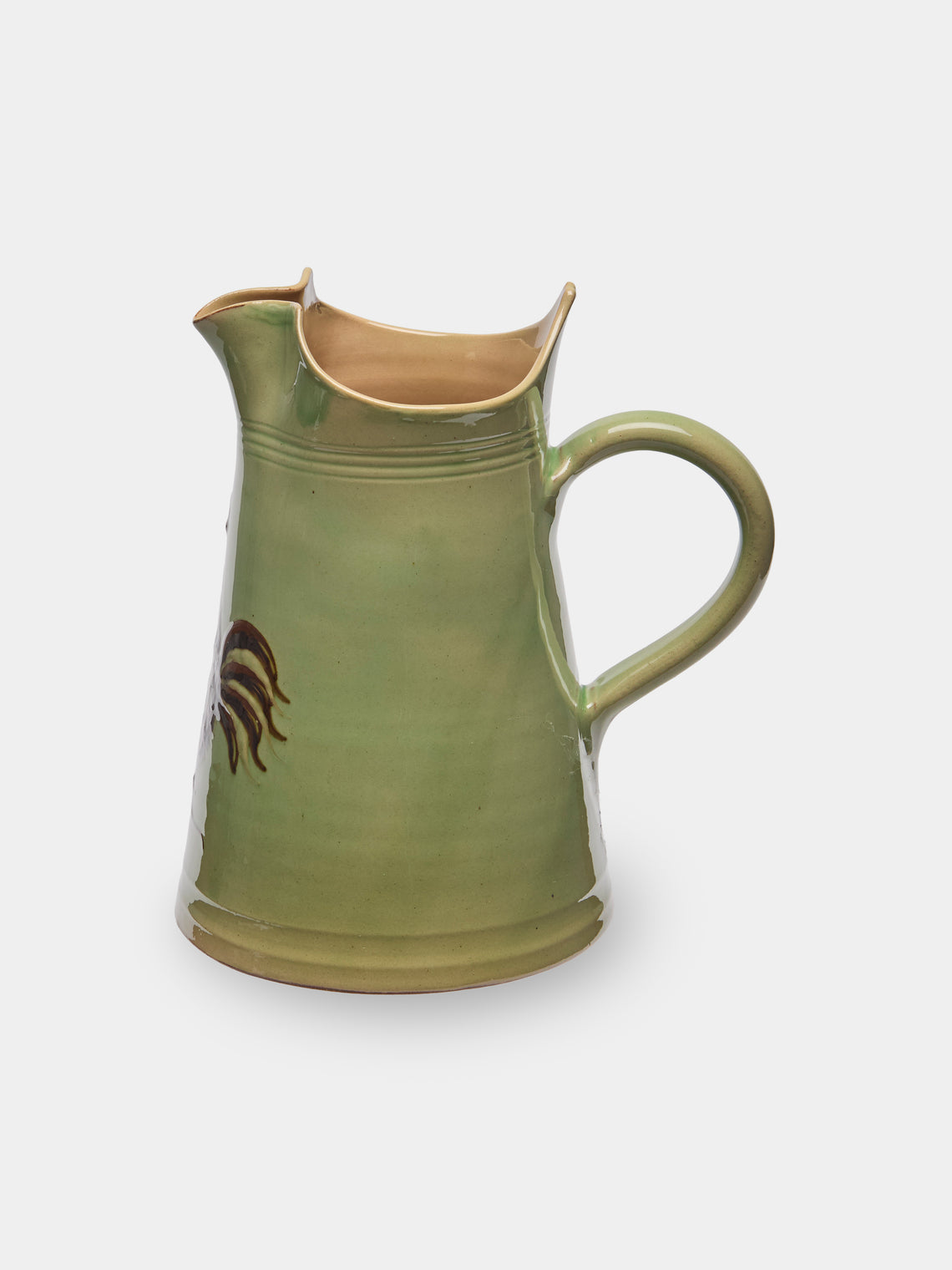 Poterie d’Évires - Chickens Hand-Painted Ceramic Large Milk Jug - Green - ABASK