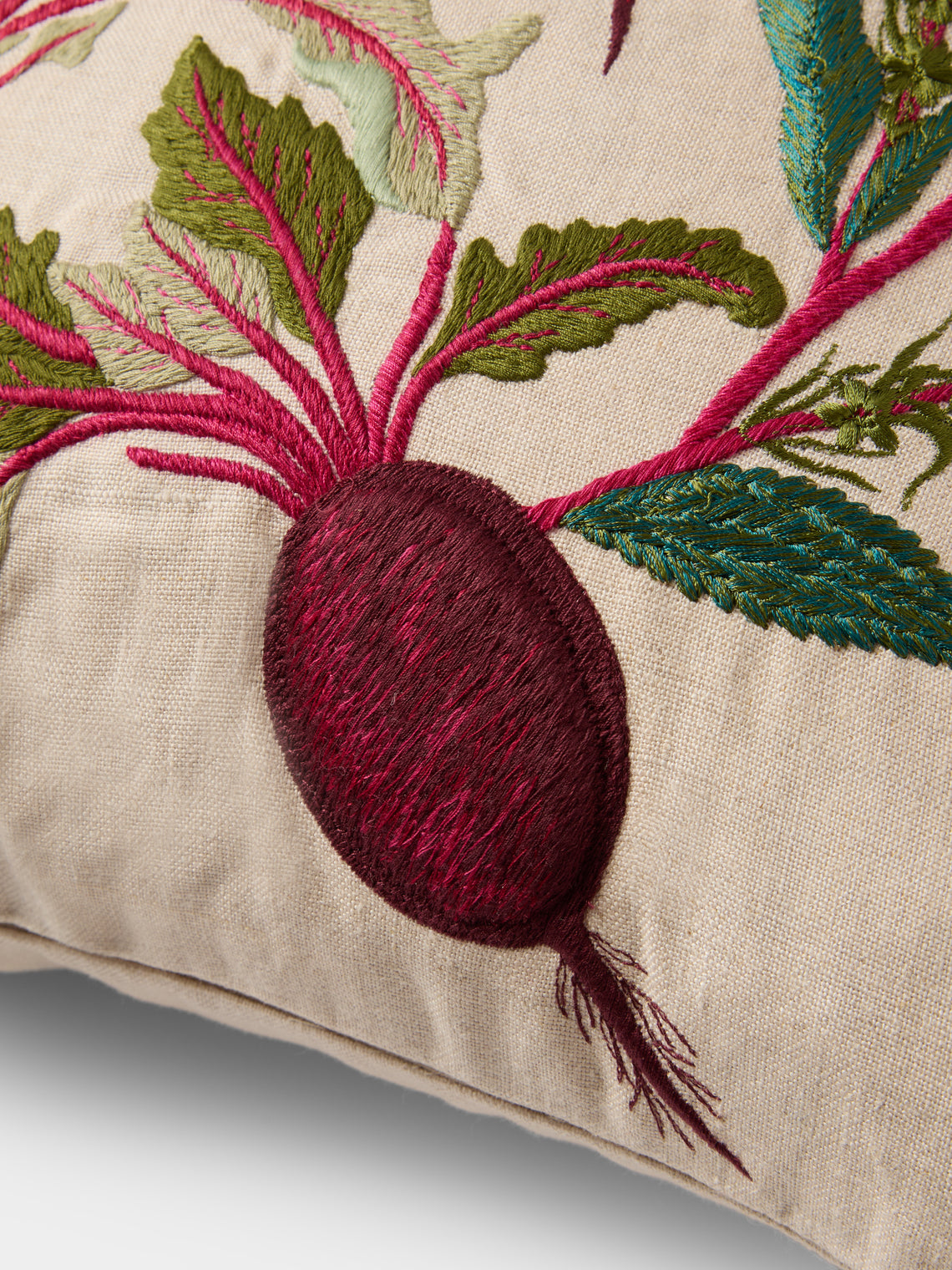 Bokja - Beet Moon Deep Embroidered Linen Cushion (17.5in/45cm) - Multiple - ABASK