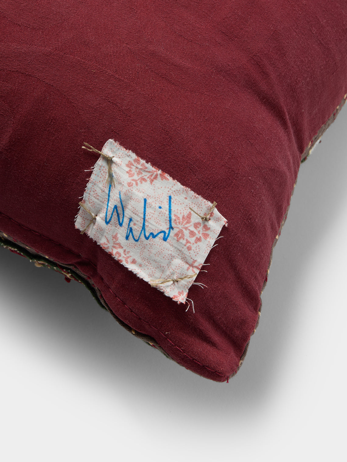 By Walid - 19th-Century Victorian Needlepoint Wool, Linen and Damask Cushion (19.5in/50cm) - Multiple - ABASK