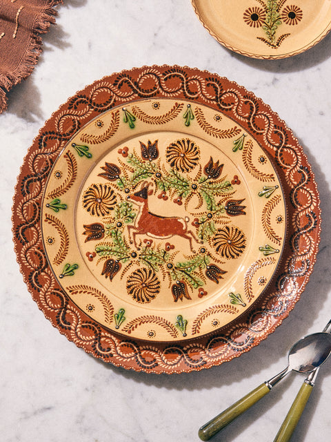 Poterie d’Évires - Goats Hand-Painted Ceramic Round Platter - Cream - ABASK