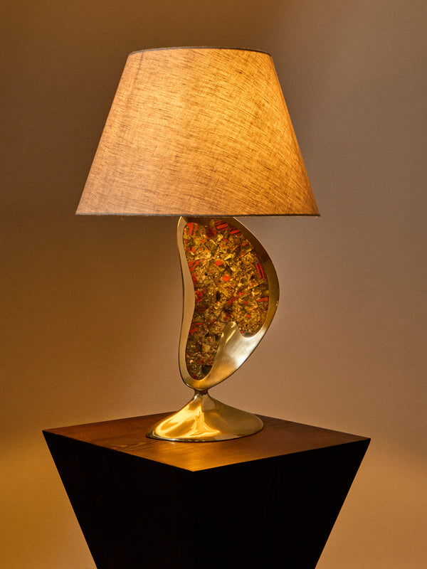 Viya - | Set of 2 | Chilika Brass and Semi-Precious Stone Table Lamps - Brass - ABASK