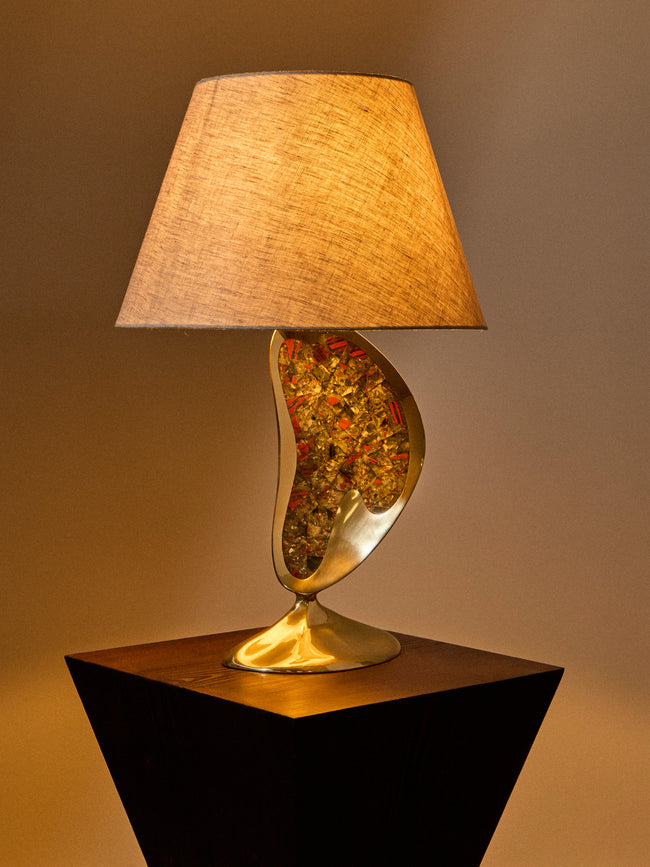 Viya - | Set of 2 | Chilika Brass and Semi-Precious Stone Table Lamps - Brass - ABASK