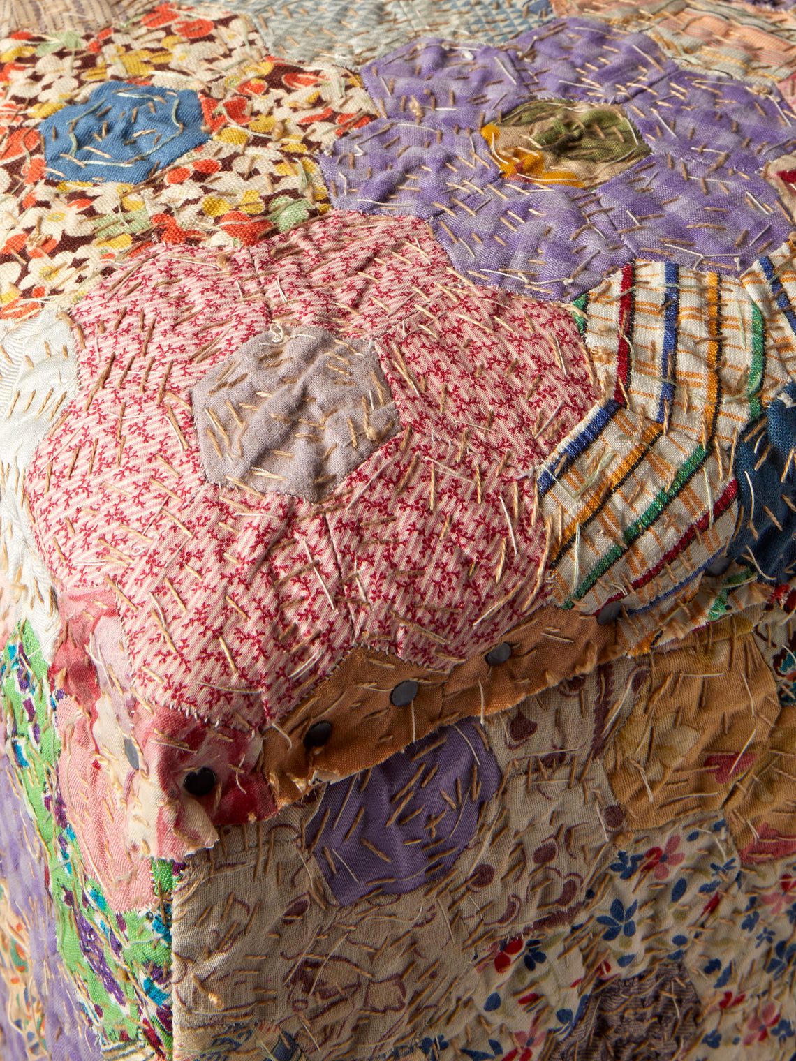 By Walid - 19th-Century Patchwork Silk and Oak Storage Stool - Multiple - ABASK