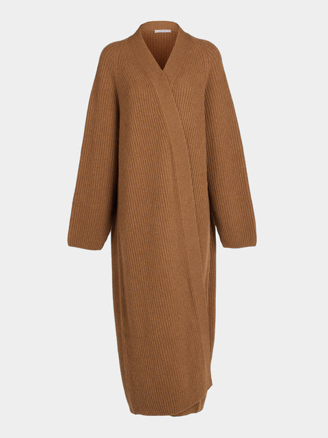 Dusan - Ribbed Wool Long Cardigan | One Size - Tan - ABASK - 