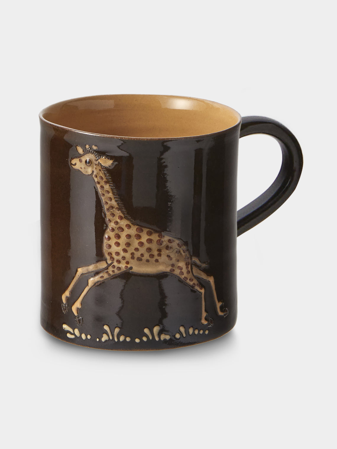 Poterie d’Évires - Animals Hand-Painted Ceramic Mugs (Set of 4) - Dark Brown - ABASK