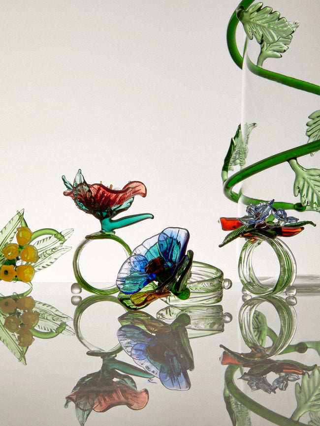 Casarialto - | Set of 6 | Floral Garden Hand-Blown Glass Napkin Rings - Multiple - ABASK