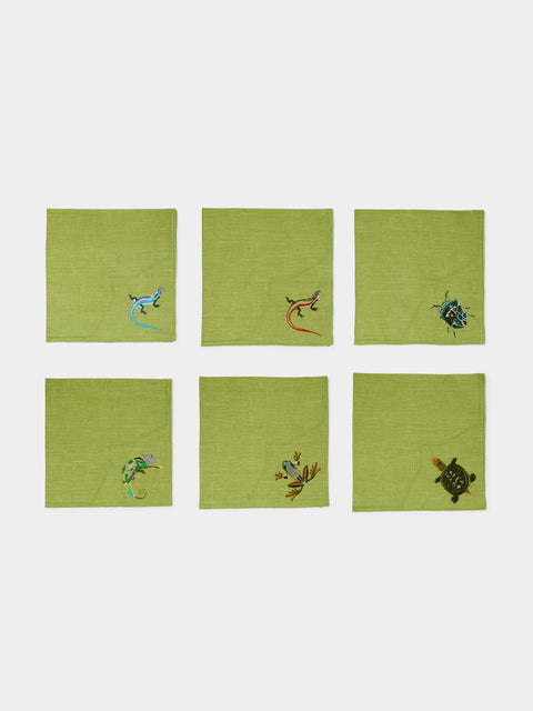 La Gallina Matta - Jungle Animals Embroidered Linen Napkins (Set of 6) -  - ABASK - 