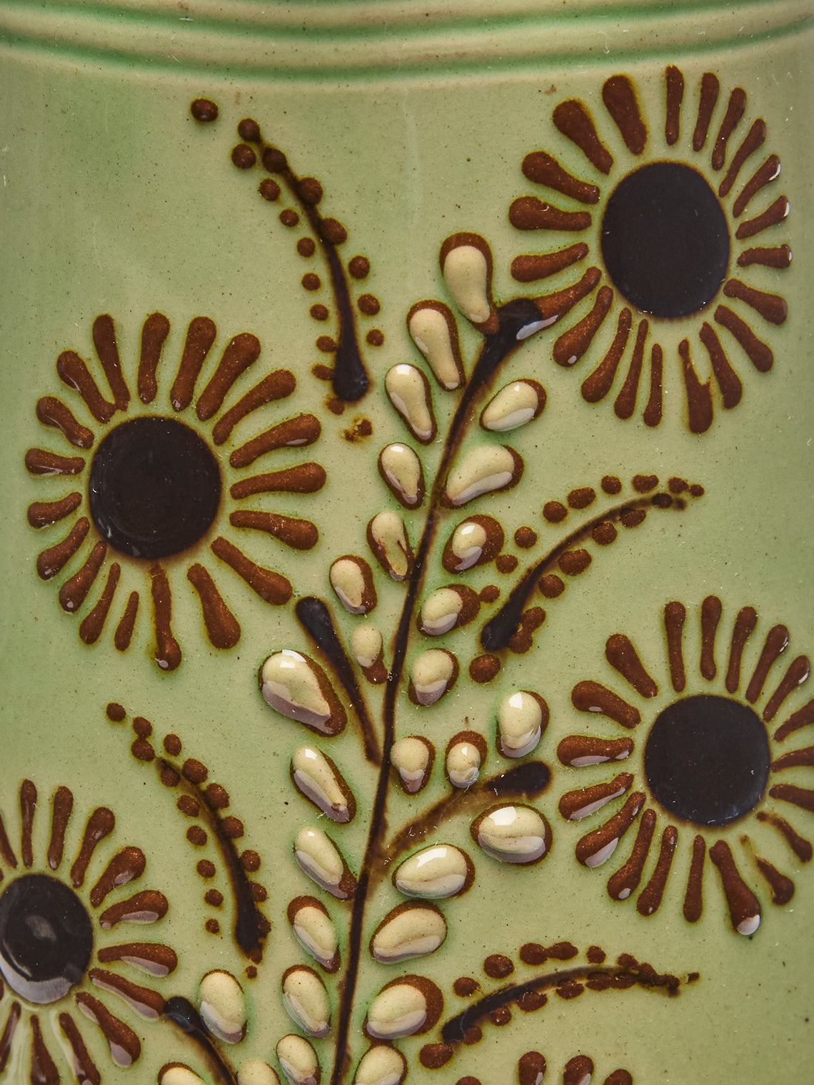 Poterie d’Évires - Flowers Hand-Painted Ceramic Petite Milk Jug - Green - ABASK