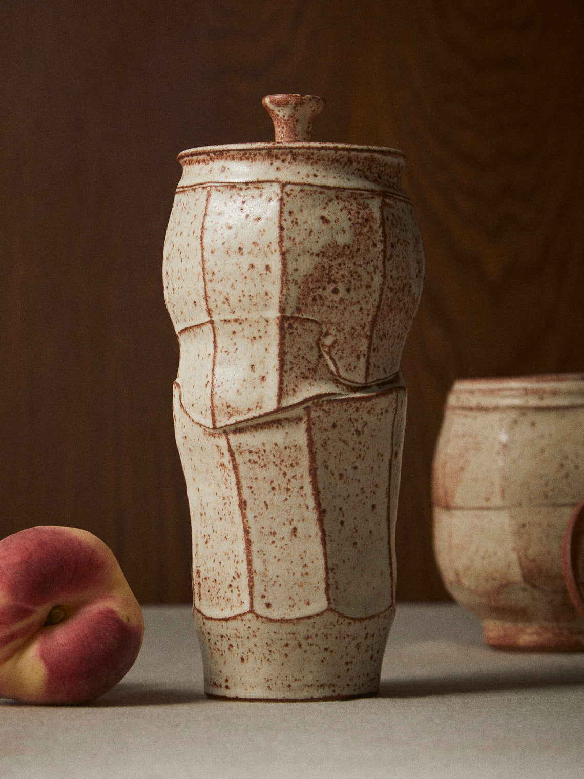 Adam Ross - Hand-Thrown Ceramic Faceted Lidded Jar - Beige - ABASK