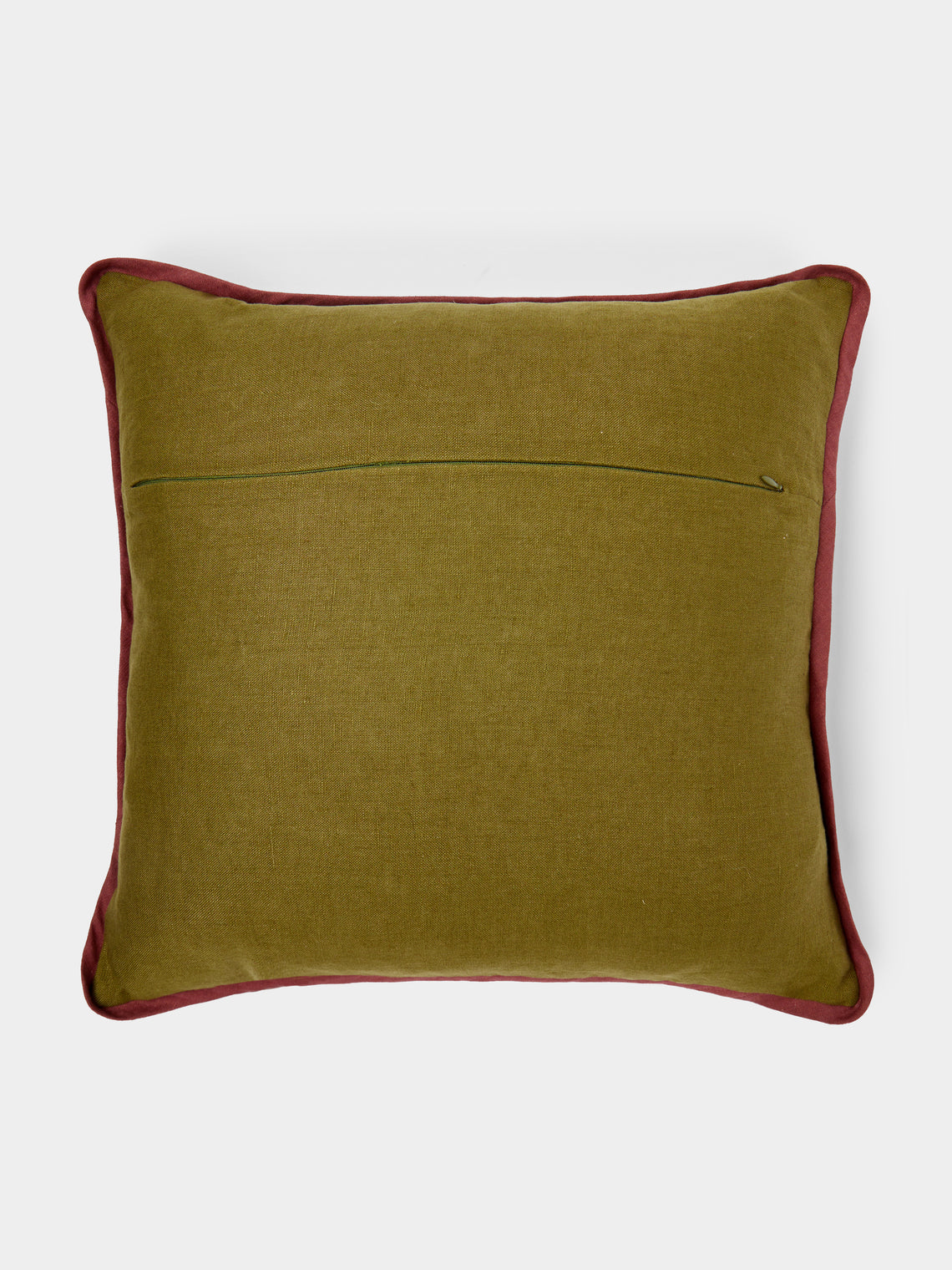 Rosemary Milner - Seaweed Hand-Embroidered Linen Cushion (19.5in/50cm) - Green - ABASK