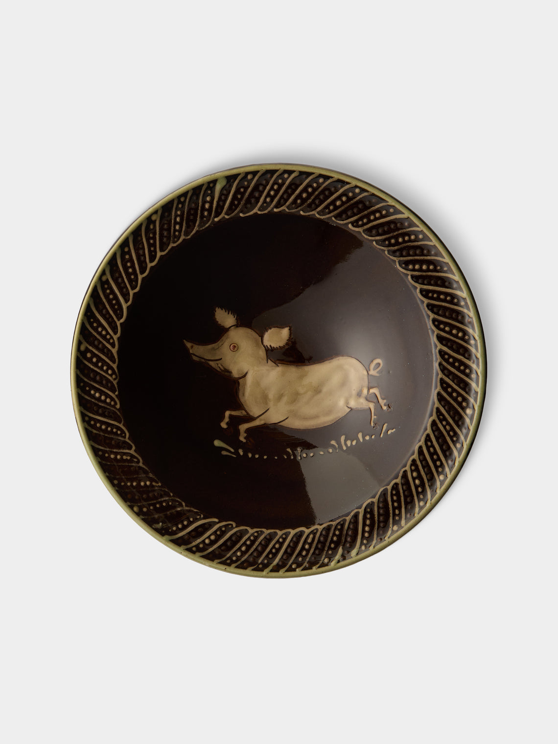 Poterie d’Évires - Animals Hand-Painted Ceramic Breakfast Bowls (Set of 4) - Dark brown - ABASK