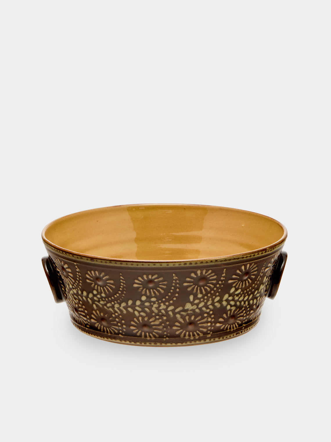 Poterie d’Évires - Flowers Hand-Painted Ceramic Small Handled Serving Bowl - Dark brown - ABASK - 