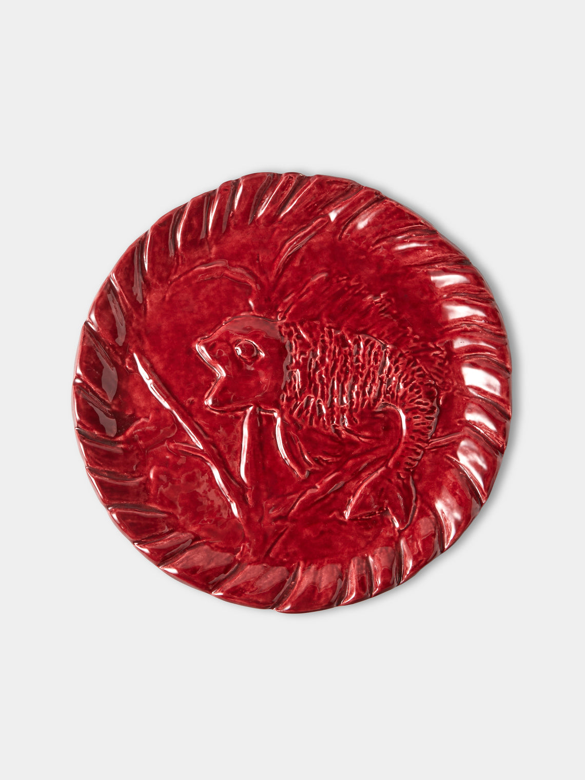 Antique and Vintage - 1950s Jerome Massier Ceramic Lobster Platter with Dinner Plates (Set of 12) - Red - ABASK
