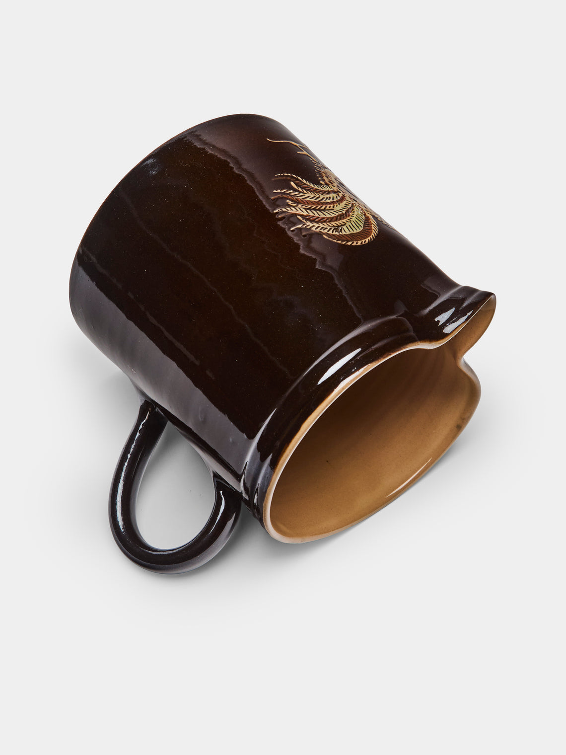 Poterie d’Évires - Chickens Hand-Painted Ceramic Straight-Edge Jug (34oz/1L) - Dark brown - ABASK