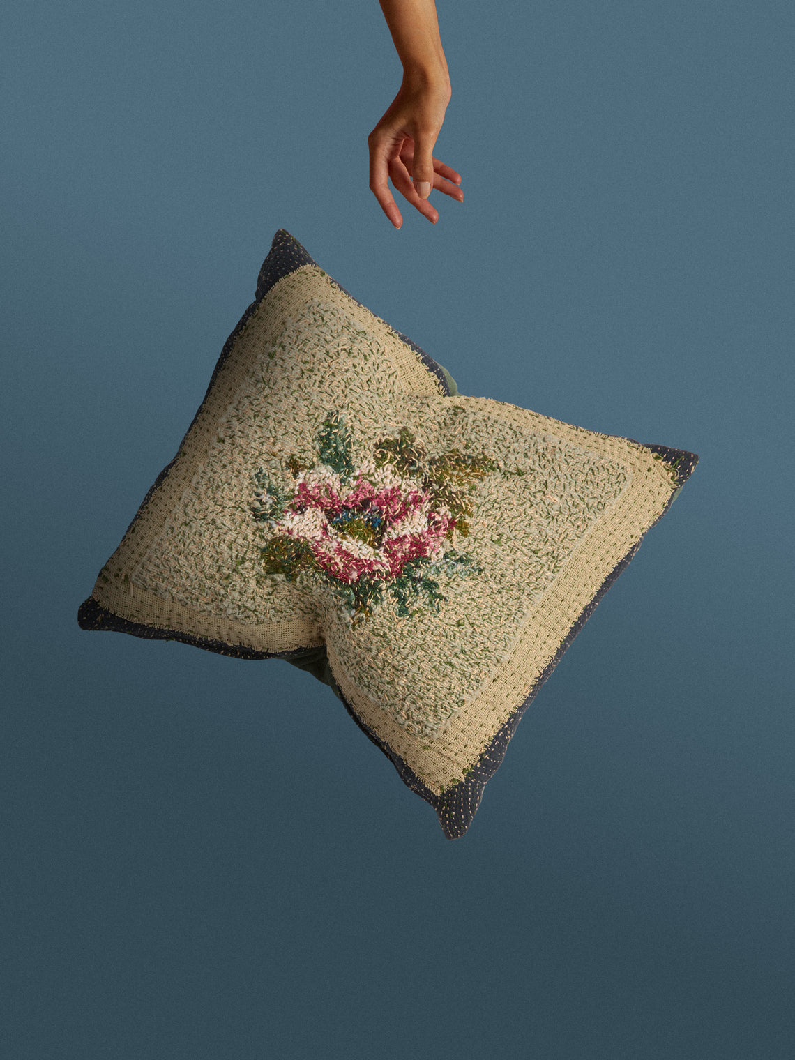 By Walid - 1910 Needlepoint Wool and Linen Cushion (19.5in/50cm) - Multiple - ABASK