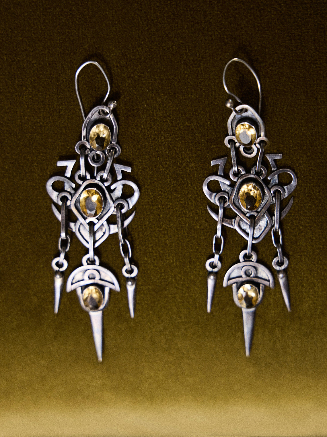 Mahnaz Collection - Vintage Sterling Silver and Citrine Drop Earrings - Silver - ABASK