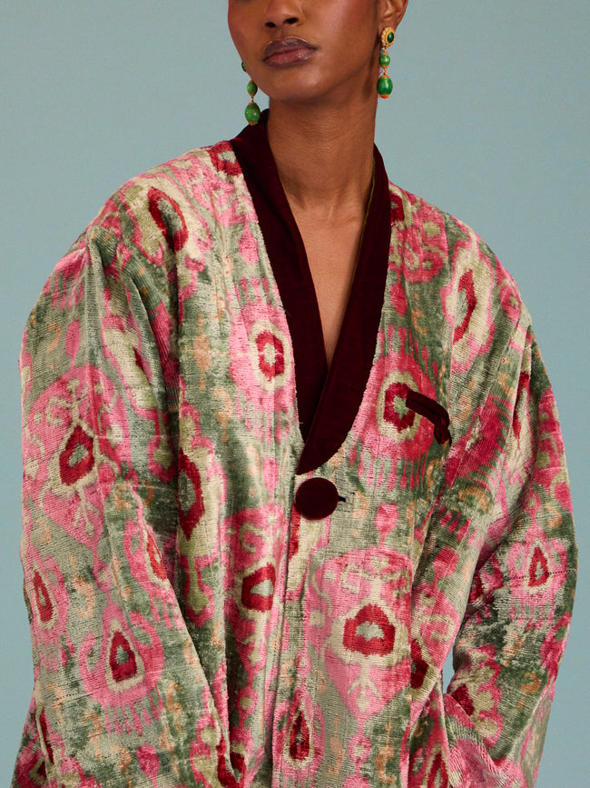 Nazzy Beglari - Hand-Loomed Ikat Velvet Reversible Robe | One Size - Multiple - ABASK