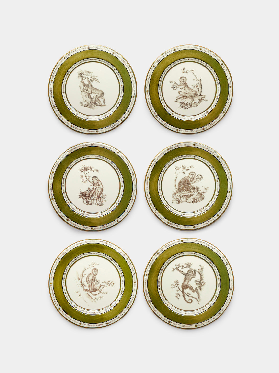 Laboratorio Paravicini - Monkeys Ceramic Dinner Plates (Set of 6) - Green - ABASK