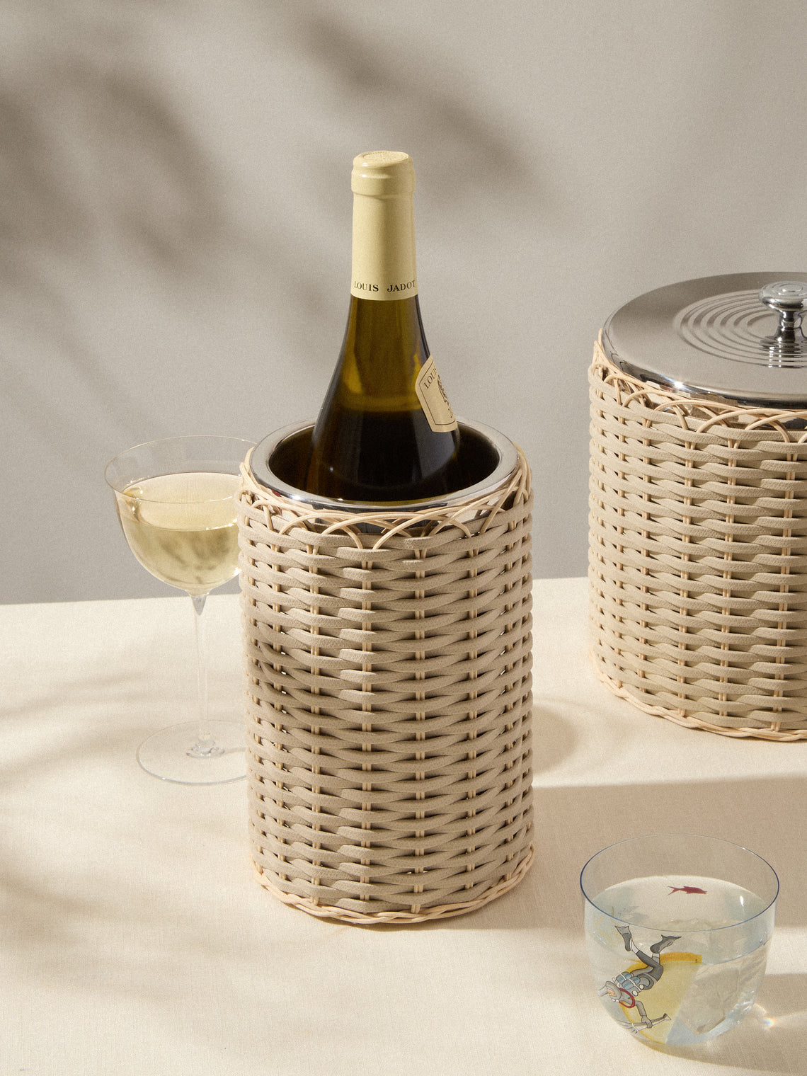 Pigment France - Menton Leather and Rattan Bottle Cooler - Cream - ABASK