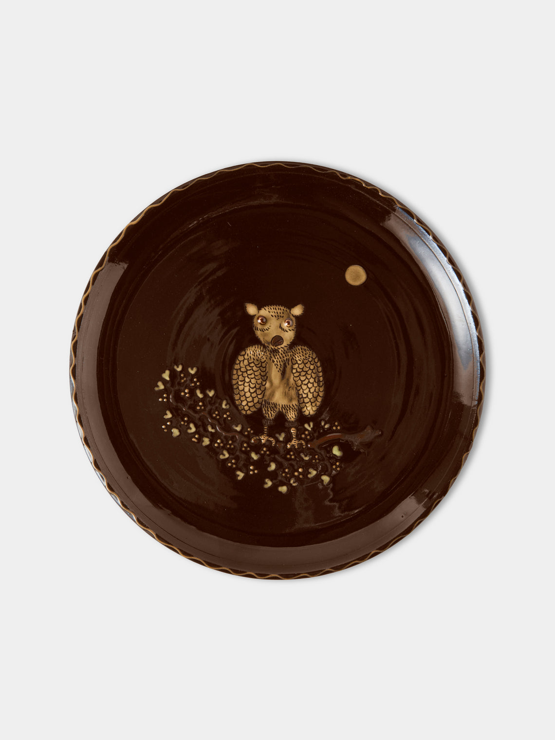 Poterie d’Évires - Animals Hand-Painted Ceramic Dinner Plates – 9.5in/24cm (Set of 4) - Dark Brown - ABASK