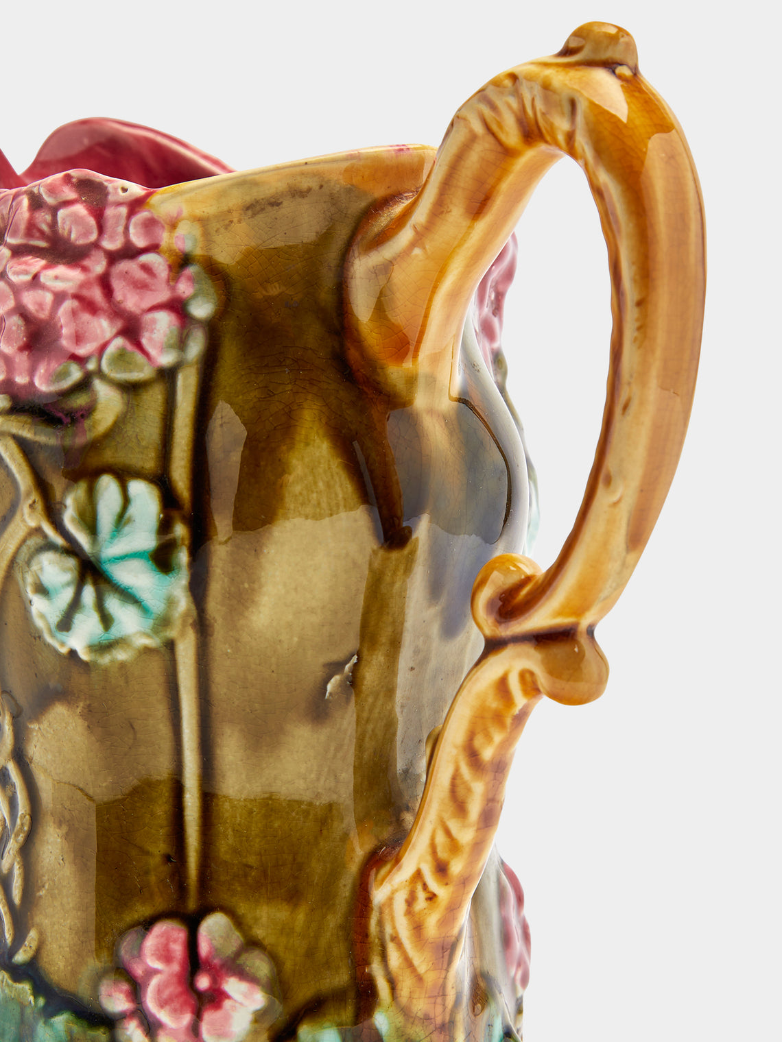 Antique and Vintage - 1940s Onnaing French Majolica Ceramic Hexagonal Jug - Green - ABASK