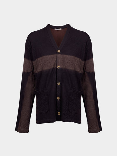 Suzusan - Shibori Wool-Blend Dual Layered Cardigan | Size: M - Black - ABASK - 