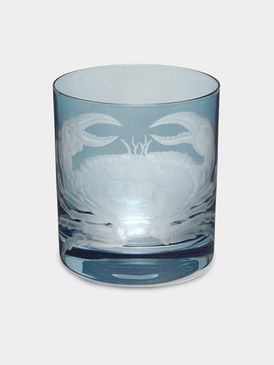 Artel - Crab Hand-Engraved Crystal Double Old Fashioned Glass (12.5oz/365ml) - Blue - ABASK - 