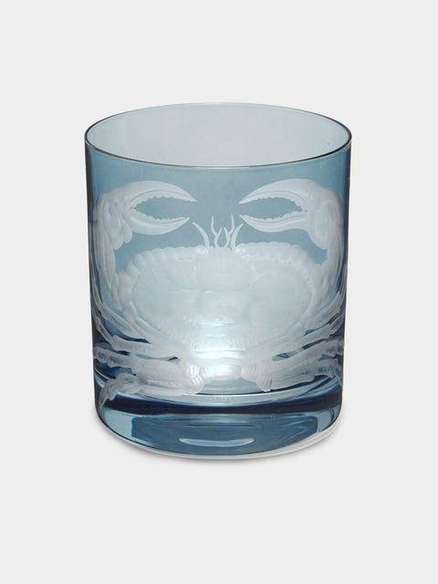 Artel - Crab Hand-Engraved Crystal Double Old Fashioned Glass (12.5oz/365ml) - Blue - ABASK - 
