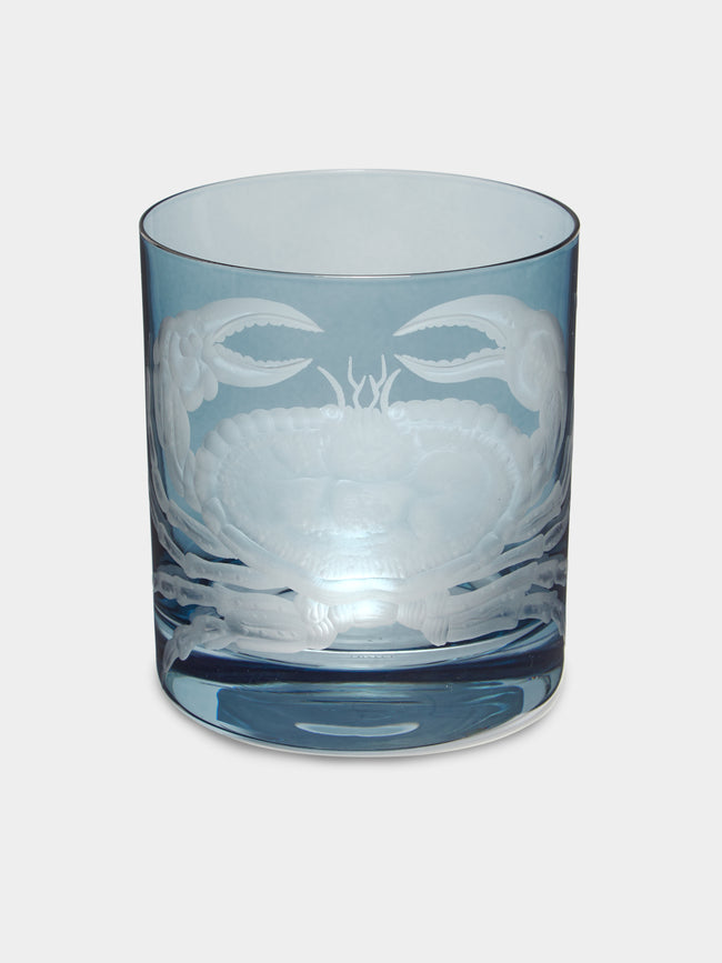 Artel - Crab Hand-Engraved Crystal Double Old Fashioned Glass (12.5oz/365ml) - Blue - ABASK - 