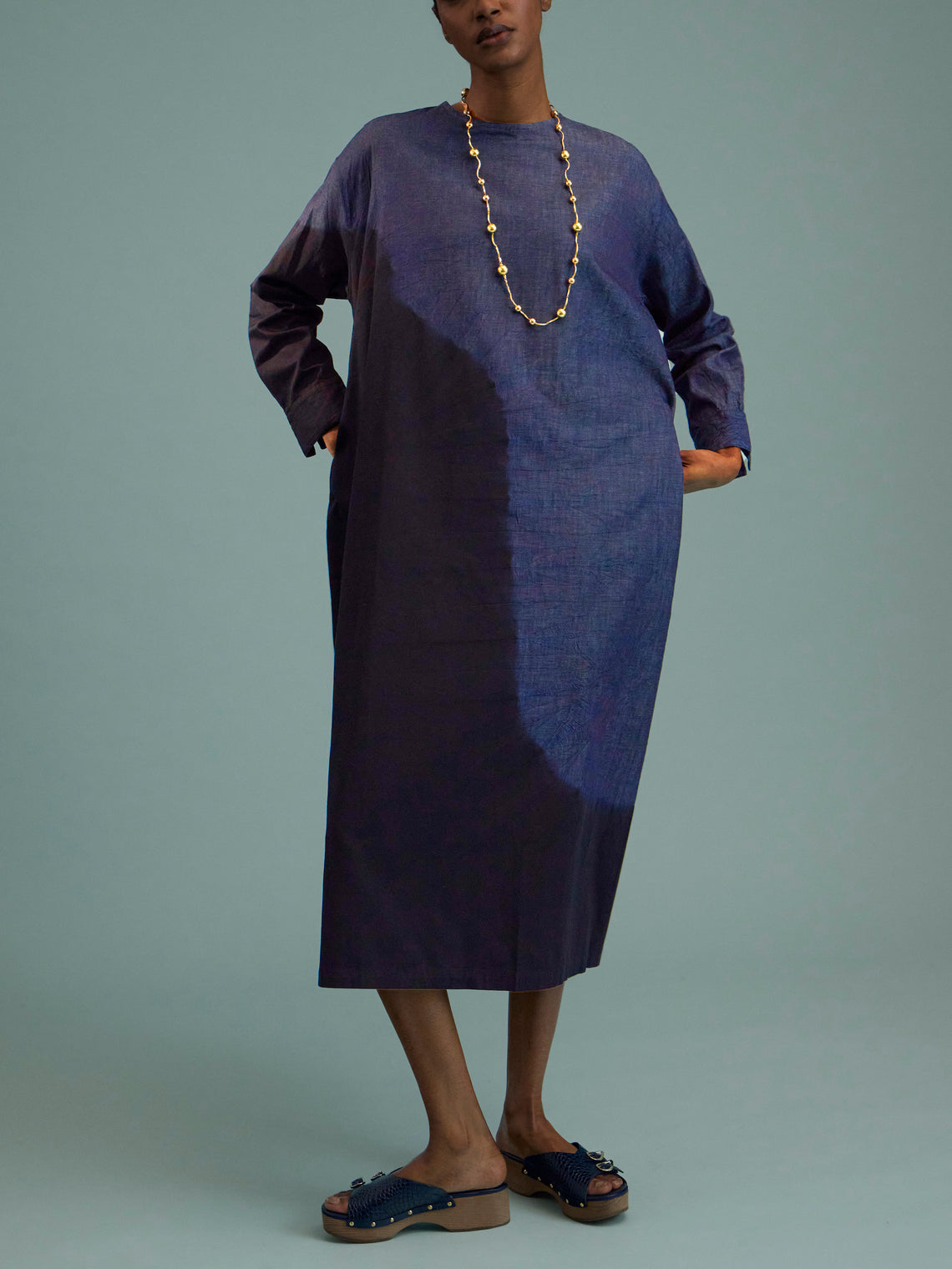 Suzusan - Pima Cotton Denim Wide Dress | Size: S - Black - ABASK