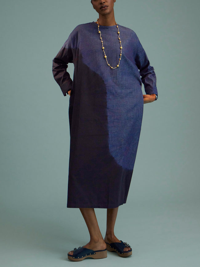 Suzusan - Pima Cotton Denim Wide Dress | Size: S - Black - ABASK