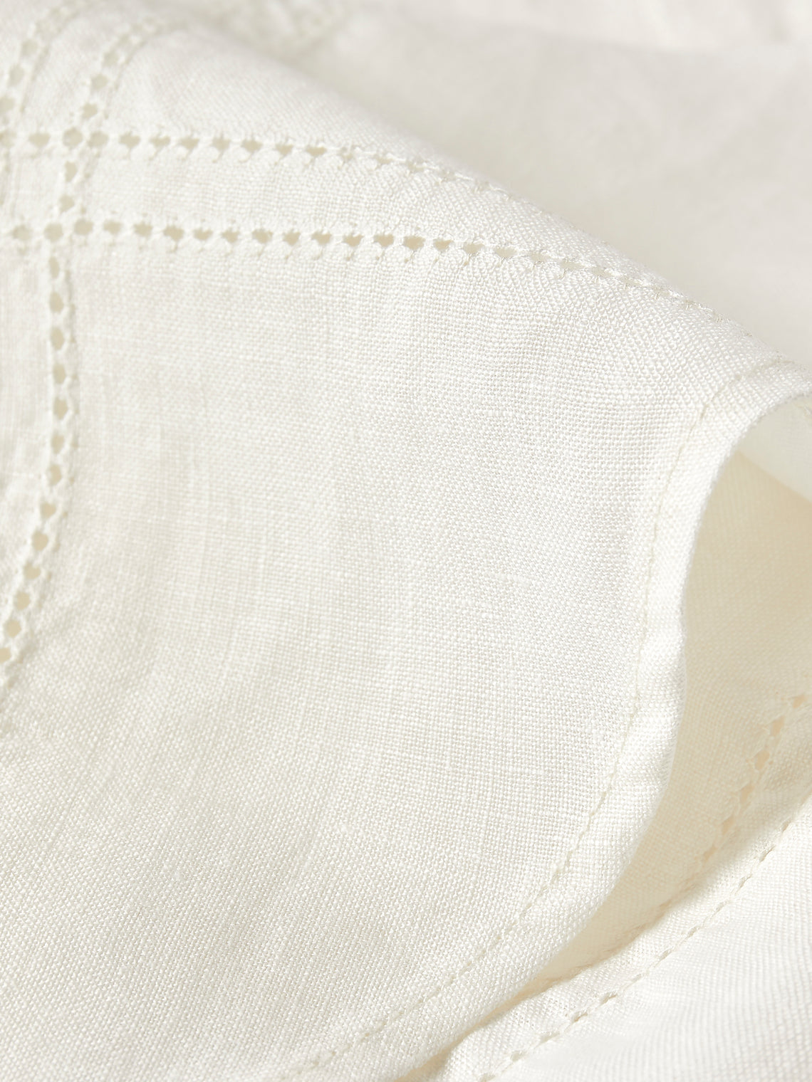 Volga Linen - Double Hem-Stitch Linen Check Rectangular Tablecloth (177in/4.5m) - Ivory - ABASK