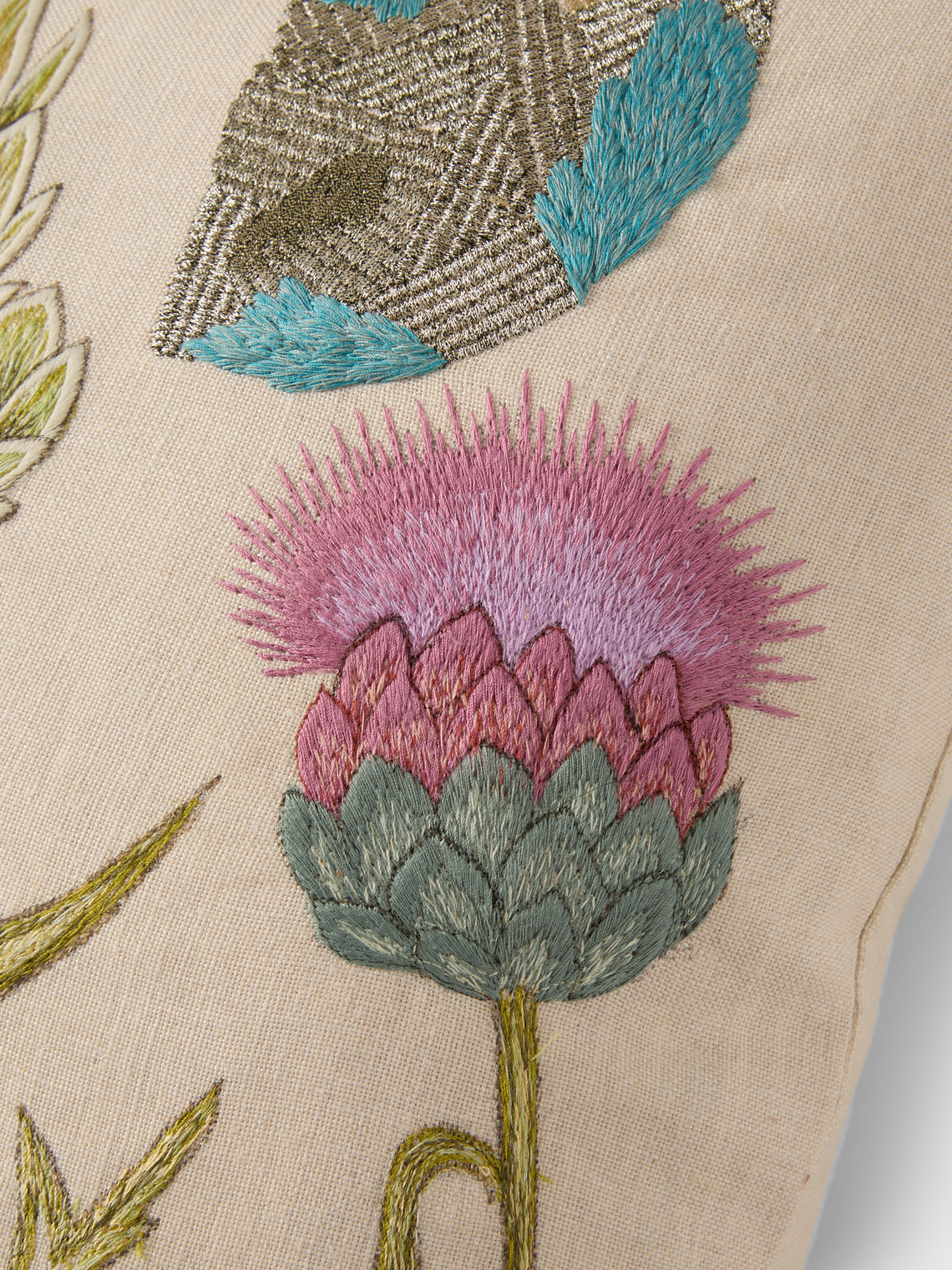Bokja - Avocado Moon Deep Embroidered Linen Cushion (17.5in/45cm) - Multiple - ABASK
