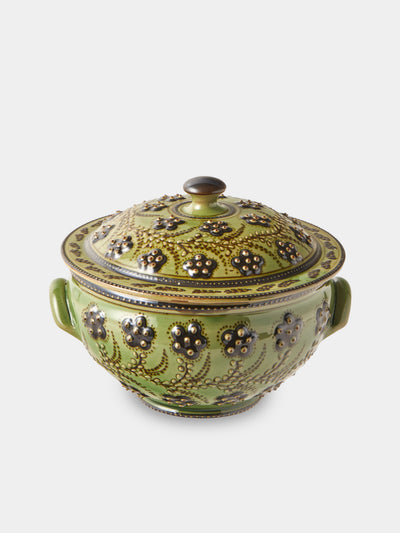 Poterie d’Évires - Flowers Hand-Painted Ceramic Small Lidded Vegetable Dish - Green - ABASK - 