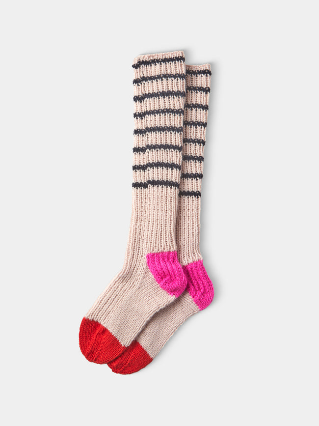 La Fetiche - Lyle Hand-Knitted Lambswool Fisherman Socks | Size: S - Multiple - ABASK - 