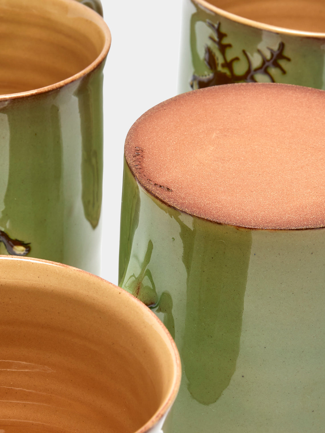 Poterie d’Évires - Animals Hand-Painted Ceramic Mugs (Set of 6) - Light green - ABASK