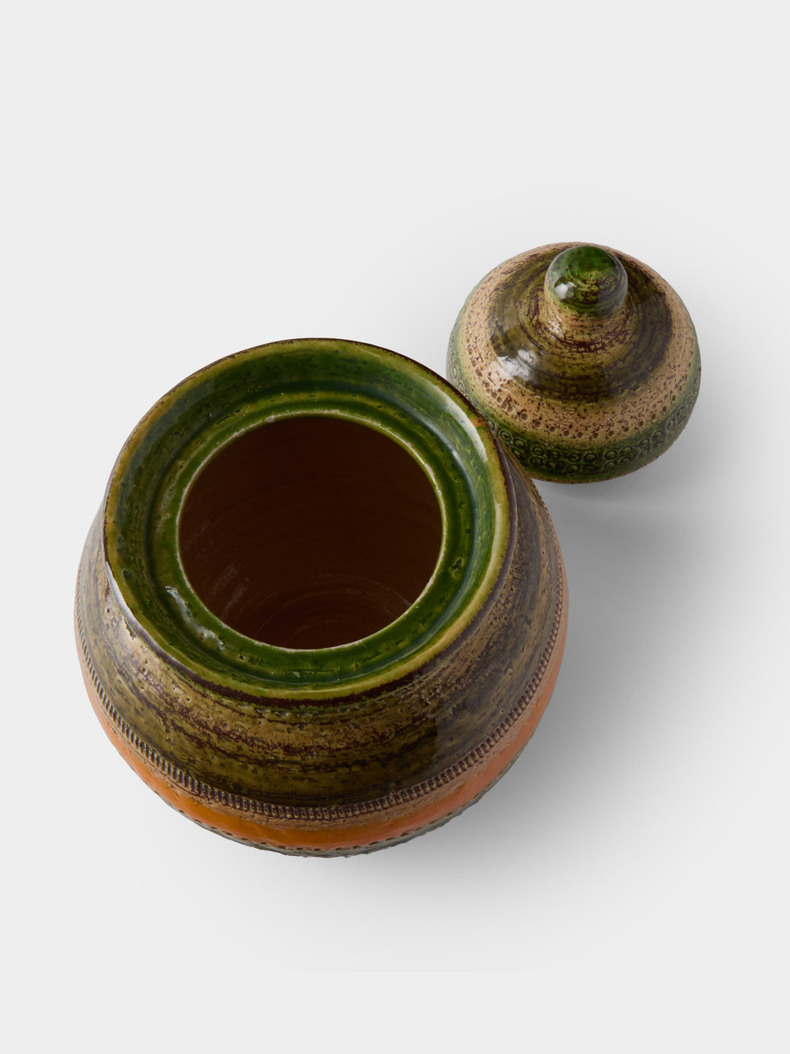 Antique and Vintage - 1960s Bitossi Sahara Ceramic Lidded Jar - Green - ABASK