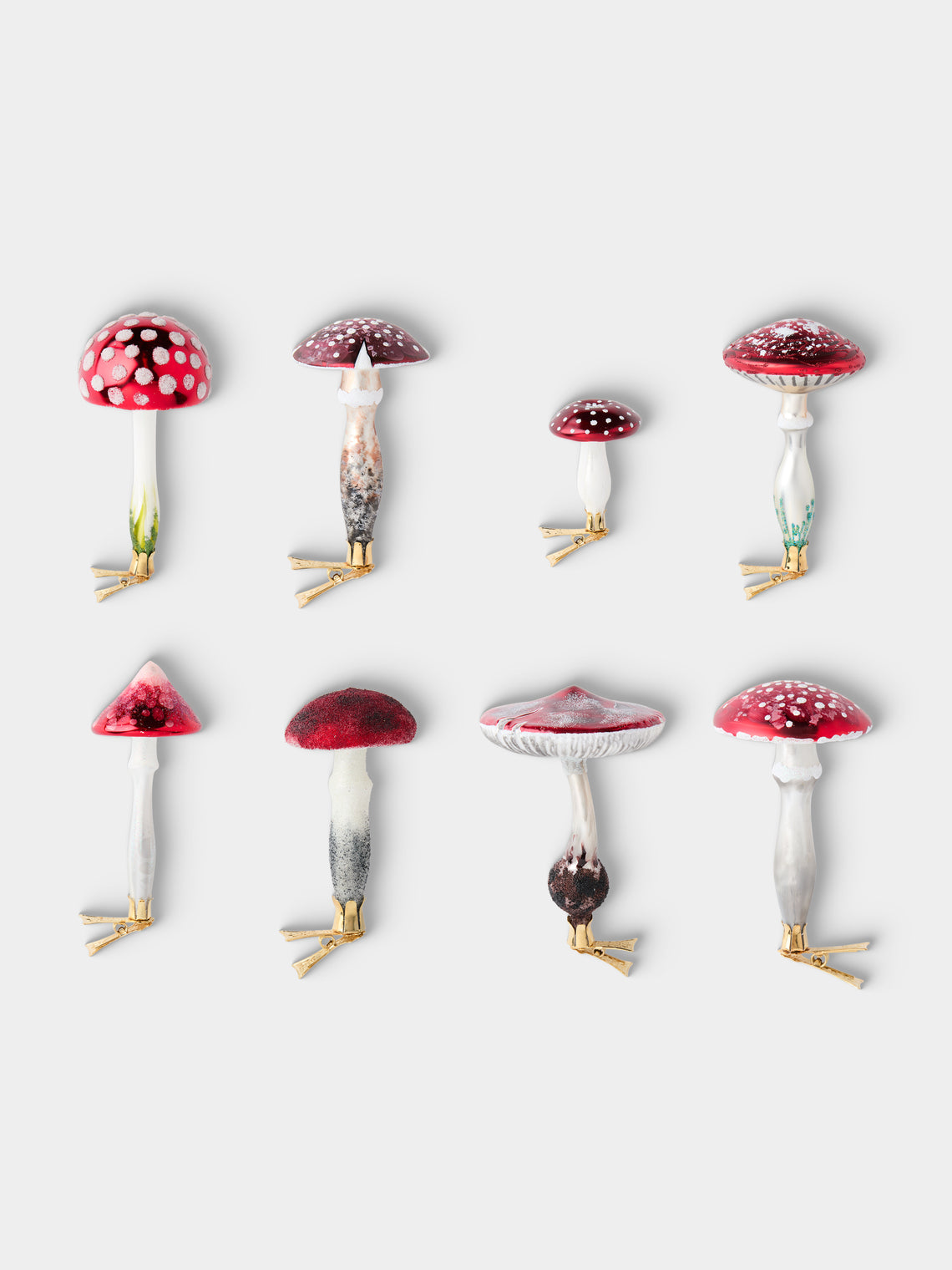 ABASK Decorations - Traditional Mushrooms Hand-Blown Glass Clip-On Tree Decorations (Set of 8) - Red - ABASK - 